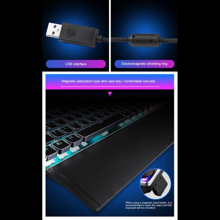Lisslune | AULA F2088 108 Keys Mixed Light Plating Punk Mechanical Brown Switch Wired USB Gaming Keyboard with Metal Key (Silver)