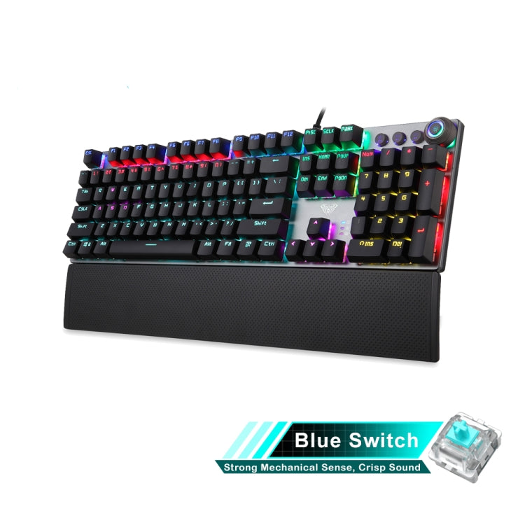 Lisslune | AULA F2088 108 Keys Mixed Light Mechanical Blue Switch Wired USB Gaming Keyboard with Metal Key (Black)