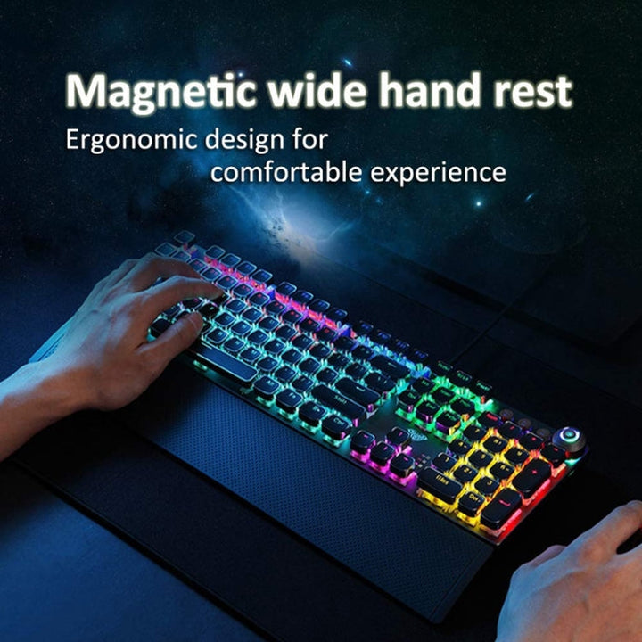 Lisslune | AULA F2088 108 Keys Mixed Light Mechanical Blue Switch Wired USB Gaming Keyboard with Metal Key (Black)