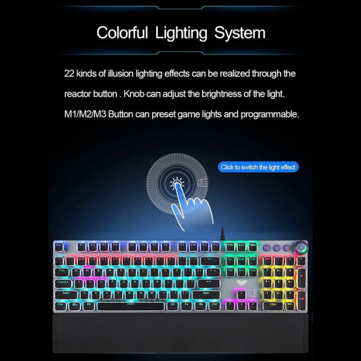 Lisslune | AULA F2088 108 Keys Mixed Light Mechanical Blue Switch Wired USB Gaming Keyboard with Metal Key (Black)