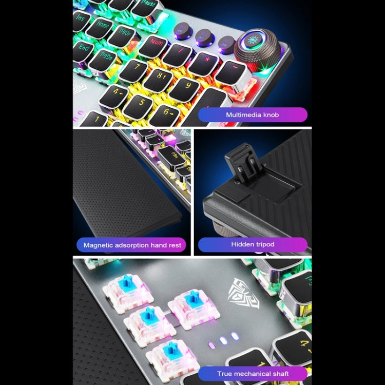 Lisslune | AULA F2088 108 Keys Mixed Light Mechanical Blue Switch Wired USB Gaming Keyboard with Metal Key (Black)