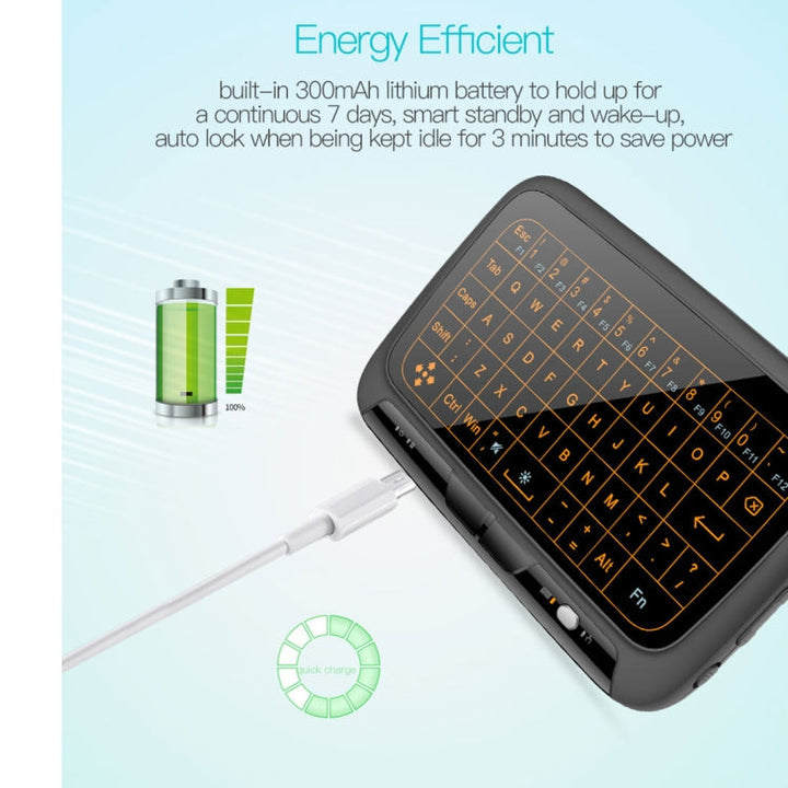 Lisslune | H18+ 2.4GHz Mini Wireless Keyboard Full-Touchpad with 3-level adjustable backlight (Black)