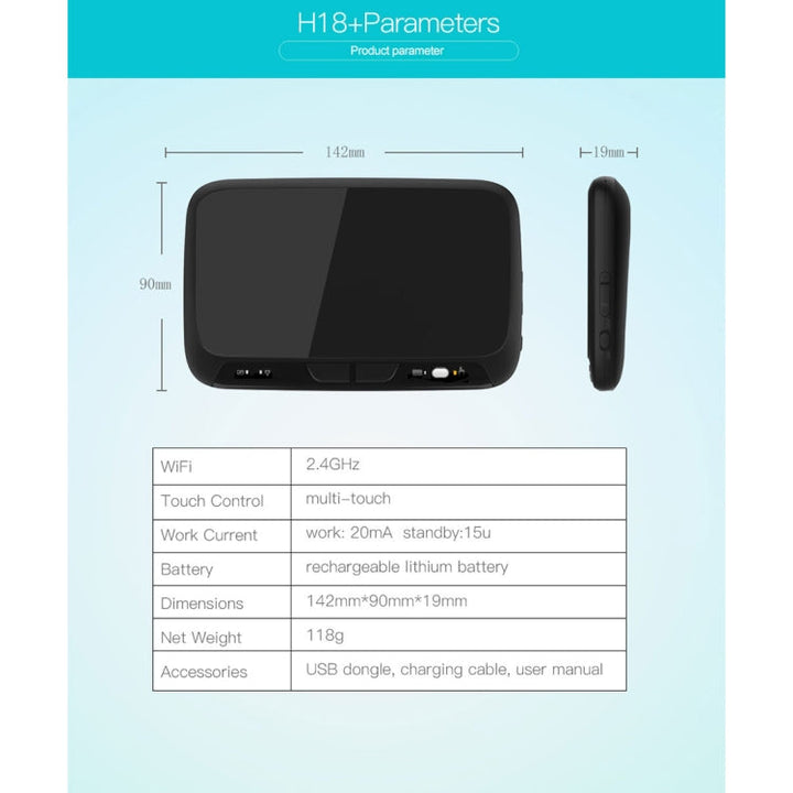 Lisslune | H18+ 2.4GHz Mini Wireless Keyboard Full-Touchpad with 3-level adjustable backlight (Black)