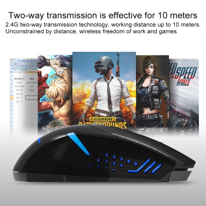 Lisslune | ET X-08 7-Button 2400DPI 2.4G Wireless Silent Gaming Mouse with USB Receiver & Colorful Backlighting (Black)
