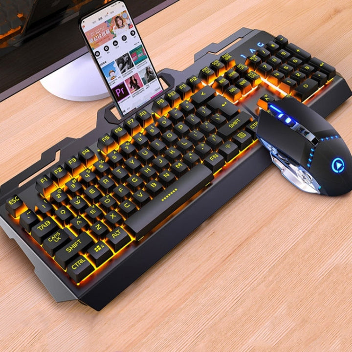 Lisslune | YINDIAO V2 Mechanical Feel Gaming Keyboard Mouse Set (Black Orange Yellow Light)
