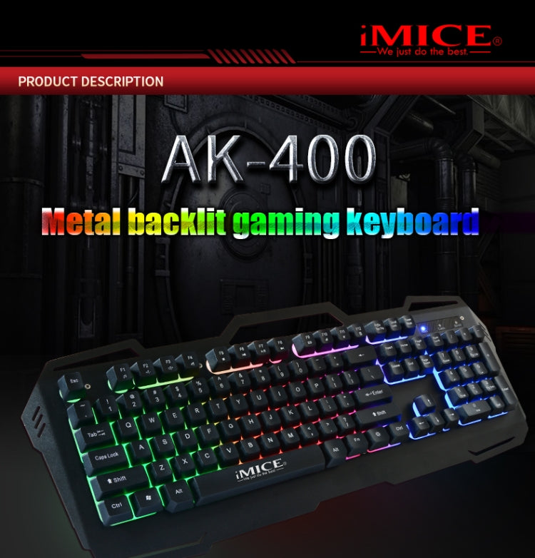 Lisslune | iMICE AK-400 USB-Interface 104 Keys Wired RGB Backlit Gaming Keyboard for Computer PC Laptop (Black)