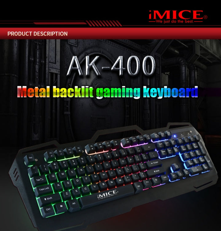 Lisslune | iMICE AK-400 USB-Interface 104 Keys Wired RGB Backlit Gaming Keyboard for Computer PC Laptop (Black)