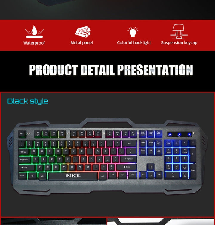 Lisslune | iMICE AK-400 USB-Interface 104 Keys Wired RGB Backlit Gaming Keyboard for Computer PC Laptop (Black)