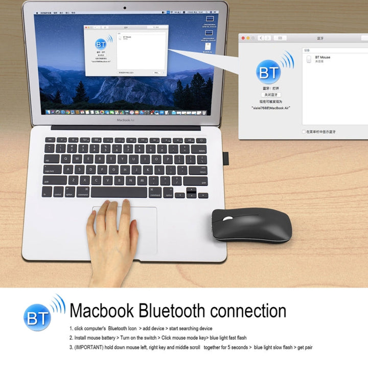 Lisslune | HXSJ T23 Bluetooth + 2.4GHz Wireless Dual Modes 4-Button 1600 DPI Adjustable Ergonomic Optical Mouse
