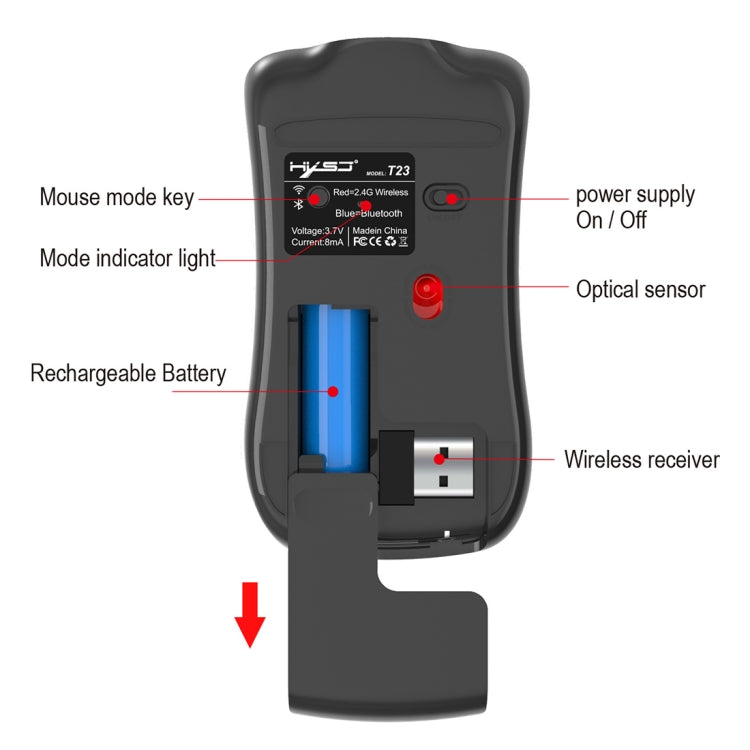 Lisslune | HXSJ T23 Bluetooth + 2.4GHz Wireless Dual Modes 4-Button 1600 DPI Adjustable Ergonomic Optical Mouse