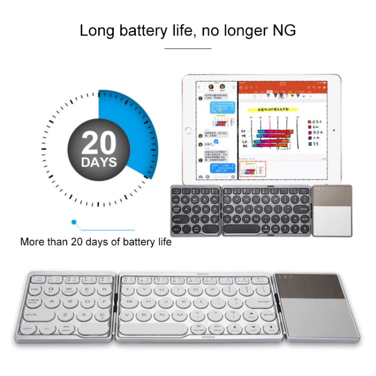 Lisslune | GK408 Triple Rechargeable Wireless Bluetooth Keyboard with Touchpad, Support for Android / IOS / Windows (Silver)