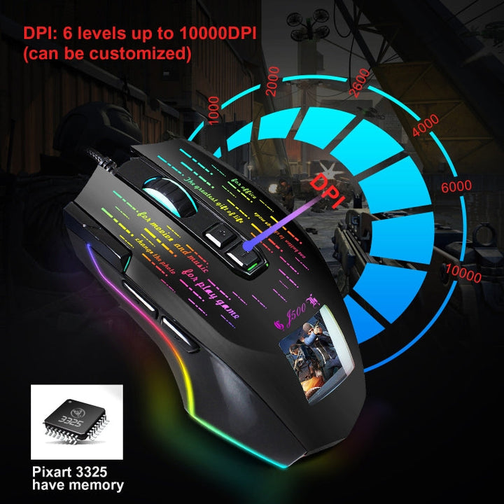 Lisslune | HXSJ J500 7 Keys RGB Programmable Screen Gaming Wired Mouse