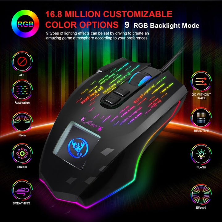 Lisslune | HXSJ J500 7 Keys RGB Programmable Screen Gaming Wired Mouse