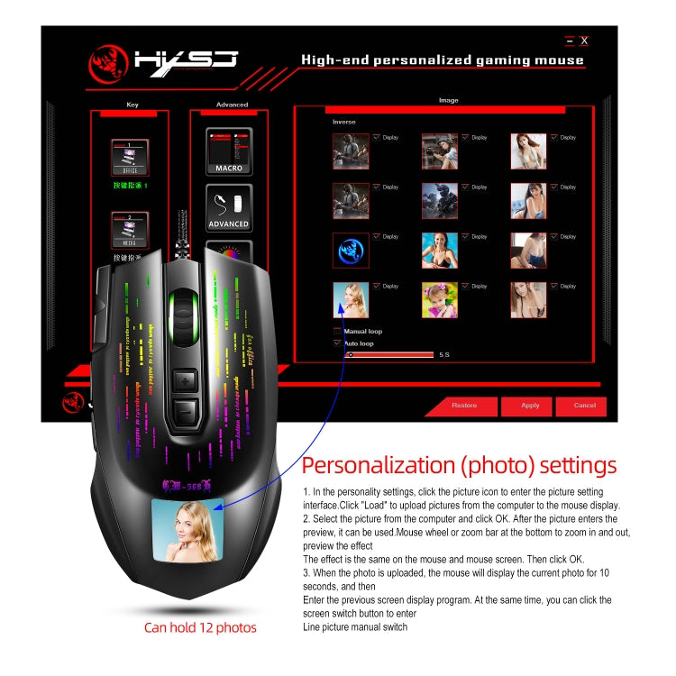 Lisslune | HXSJ J500 7 Keys RGB Programmable Screen Gaming Wired Mouse