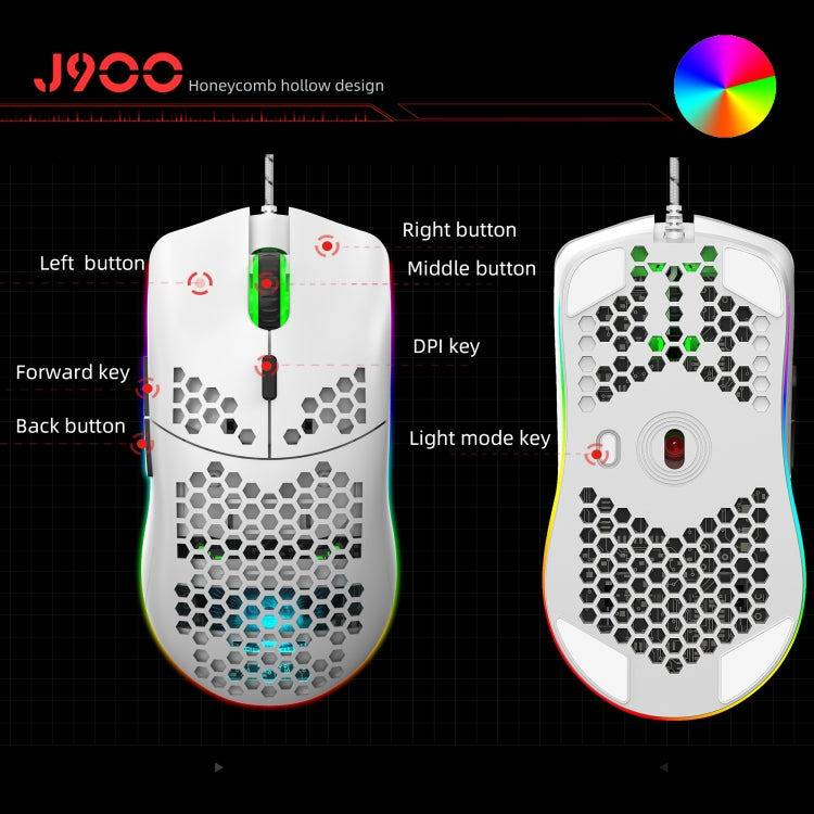 Lisslune | HXSJ J900 6 Buttons RGB Lighting Programmable Gaming Wired Mouse (White)