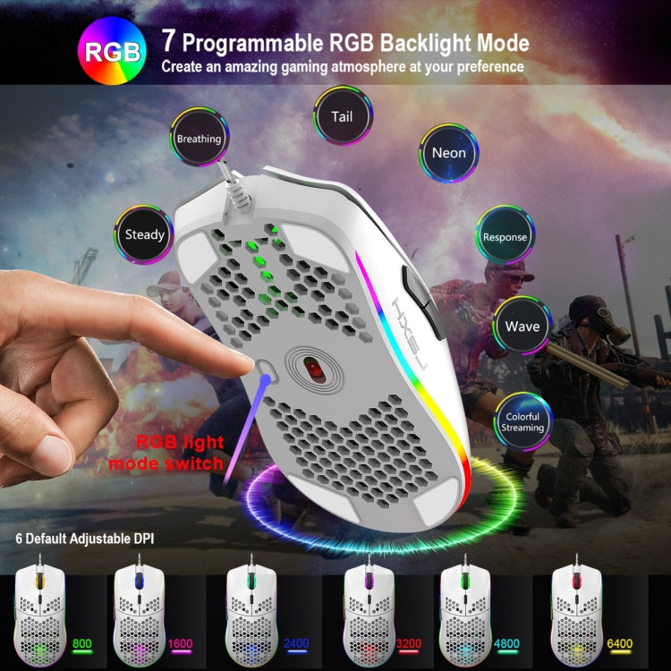 Lisslune | HXSJ J900 6 Buttons RGB Lighting Programmable Gaming Wired Mouse (White)