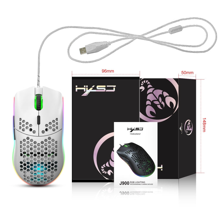 Lisslune | HXSJ J900 6 Buttons RGB Lighting Programmable Gaming Wired Mouse (White)