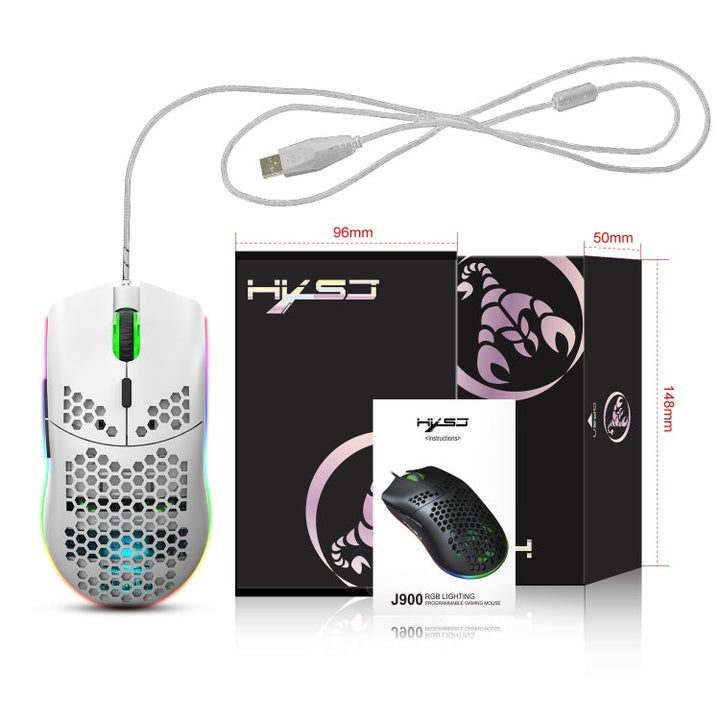 Lisslune | HXSJ J900 6 Buttons RGB Lighting Programmable Gaming Wired Mouse (White)