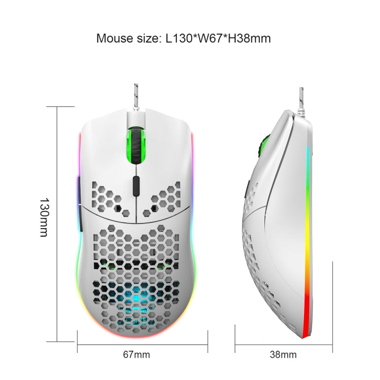 Lisslune | HXSJ J900 6 Buttons RGB Lighting Programmable Gaming Wired Mouse (White)
