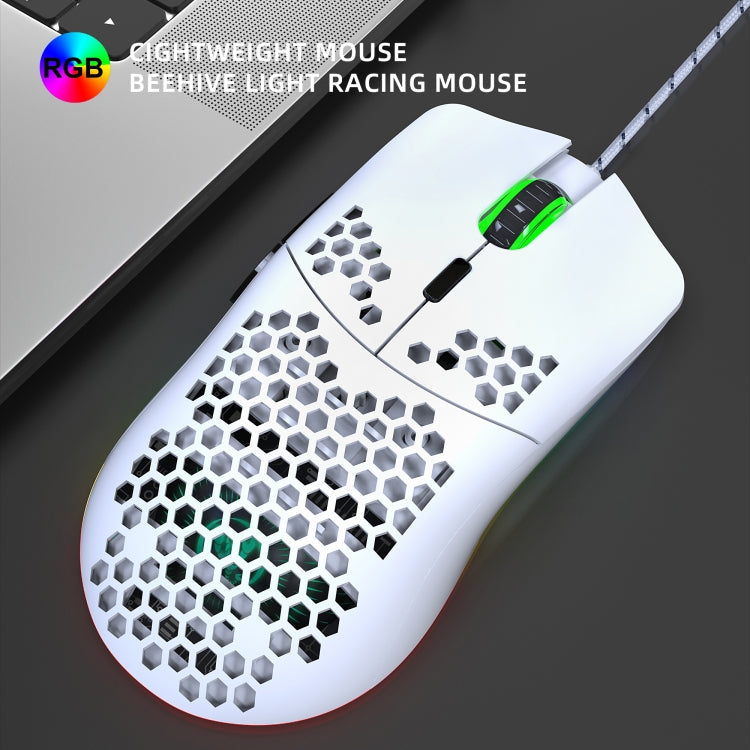 Lisslune | HXSJ J900 6 Buttons RGB Lighting Programmable Gaming Wired Mouse (White)