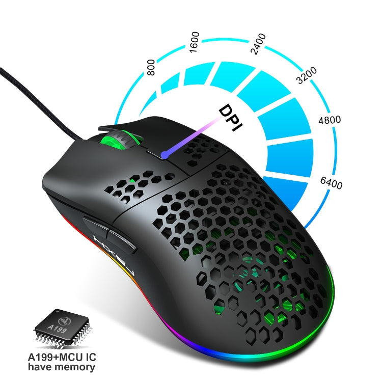 Lisslune | HXSJ J900 6 Button RGB Lighting Programmable Gaming Wired Mouse (Black)