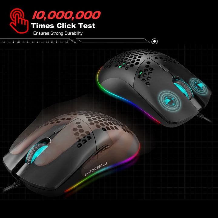 Lisslune | HXSJ J900 6 Button RGB Lighting Programmable Gaming Wired Mouse (Black)