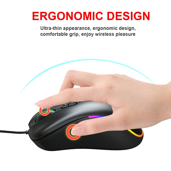 Lisslune | HXSJ J900 6 Button RGB Lighting Programmable Gaming Wired Mouse (Black)