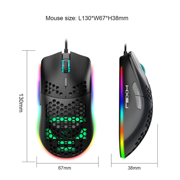 Lisslune | HXSJ J900 6 Button RGB Lighting Programmable Gaming Wired Mouse (Black)