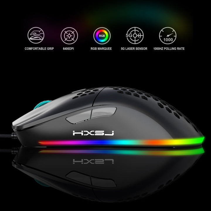 Lisslune | HXSJ J900 6 Button RGB Lighting Programmable Gaming Wired Mouse (Black)