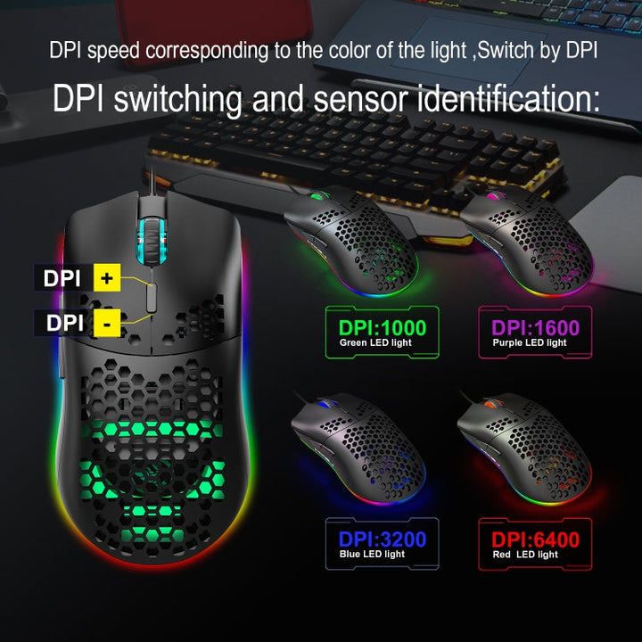 Lisslune | HXSJ J900 6 Button RGB Lighting Programmable Gaming Wired Mouse (Black)