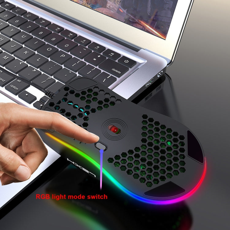 Lisslune | HXSJ J900 6 Button RGB Lighting Programmable Gaming Wired Mouse (Black)