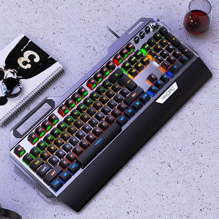 Lisslune | YINDIAO K100 USB Metal Mechanical Gaming Cable Keyboard, Mixed Light Blue Shaft (Black)