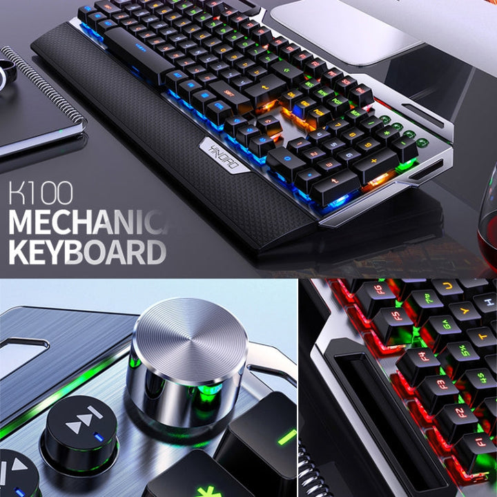 Lisslune | YINDIAO K100 USB Metal Mechanical Gaming Cable Keyboard, Mixed Light Blue Shaft (Black)