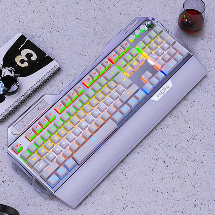Lisslune | YINDIAO K100 USB Metal Mechanical Gaming Wired Keyboard, Mixed Light Blue Shaft (White)