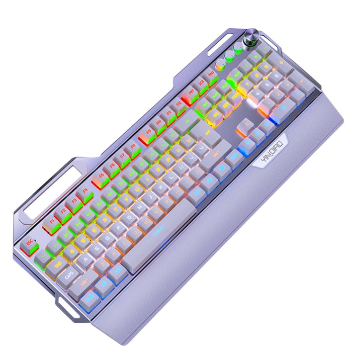 Lisslune | YINDIAO K100 USB Metal Mechanical Gaming Wired Keyboard, Mixed Light Blue Shaft (White)