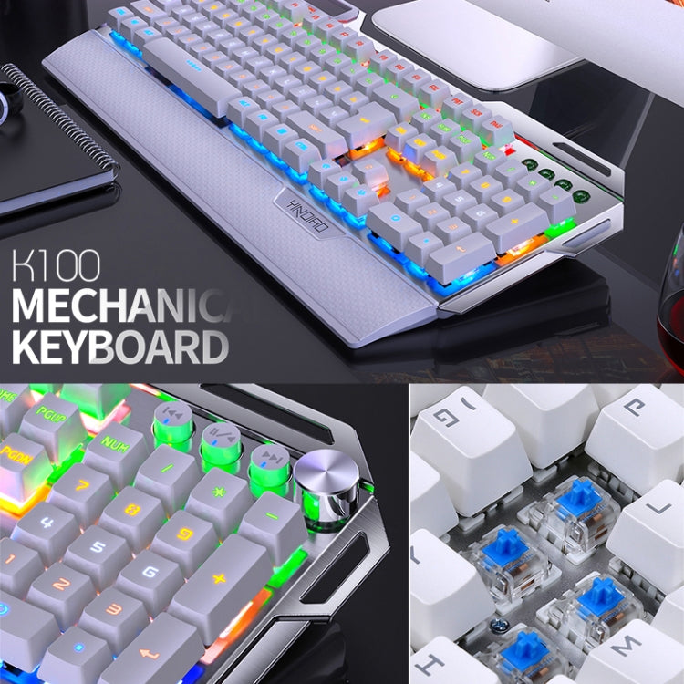 Lisslune | YINDIAO K100 USB Metal Mechanical Gaming Wired Keyboard, Mixed Light Blue Shaft (White)