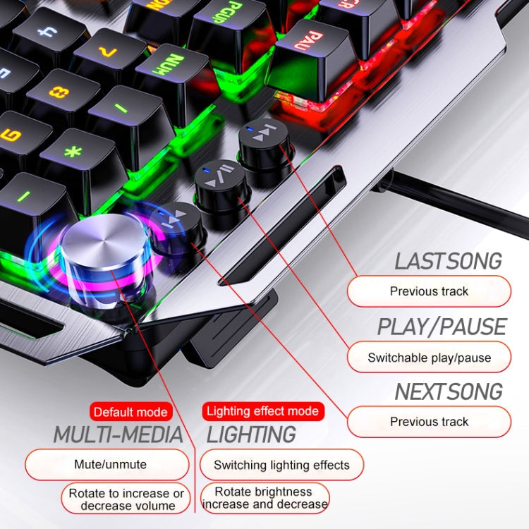 Lisslune | YINDIAO K100 USB Metal Mechanical Gaming Wired Keyboard, Mixed Light Blue Shaft (White)