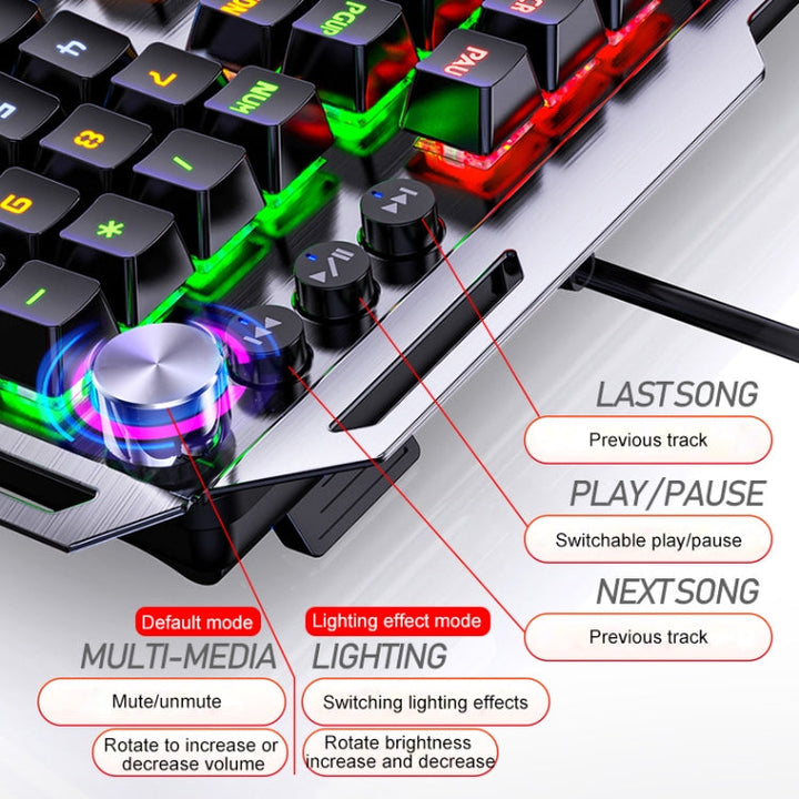 Lisslune | YINDIAO K100 USB Metal Mechanical Gaming Wired Keyboard, Mixed Light Blue Shaft (White)