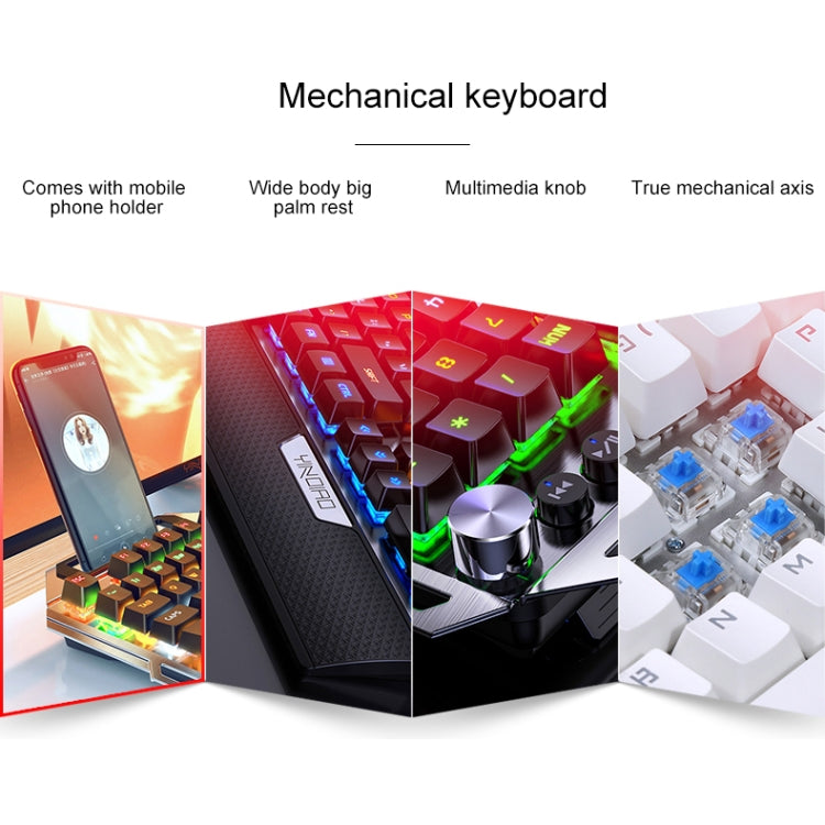 Lisslune | YINDIAO K100 USB Metal Mechanical Gaming Cable Keyboard, Mixed Light Blue Shaft (Black)