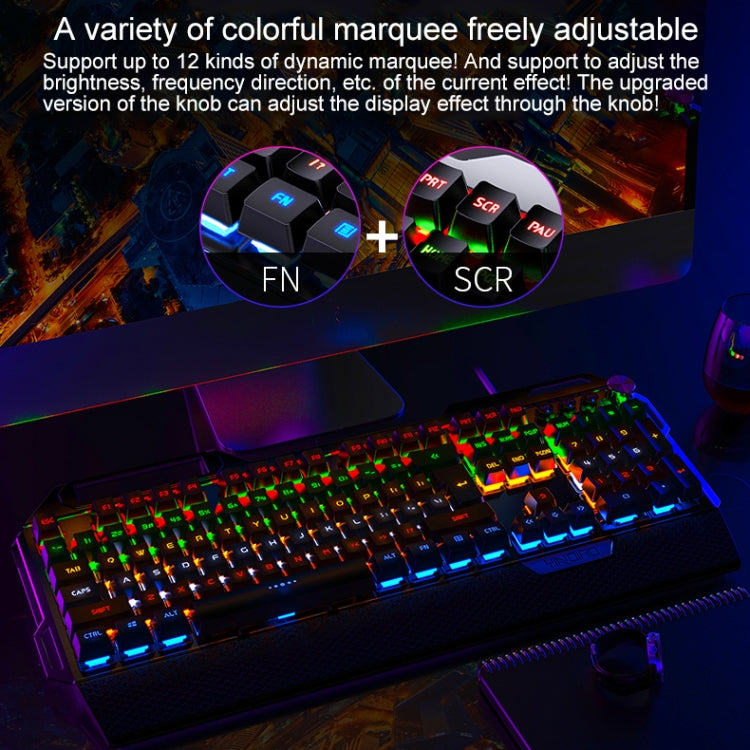 Lisslune | YINDIAO K100 USB Metal Mechanical Gaming Cable Keyboard, Mixed Light Blue Shaft (Black)