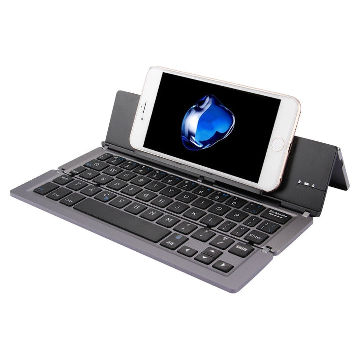 Lisslune | F18 Ultra-slim Rechargeable Folding 58 Key Bluetooth Wireless Keyboard with Holder (Gray)