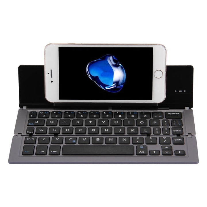 Lisslune | F18 Ultra-slim Rechargeable Folding 58 Key Bluetooth Wireless Keyboard with Holder (Gray)
