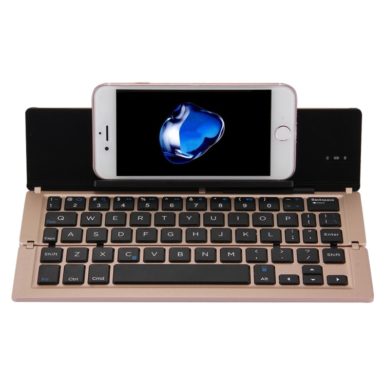 Lisslune | F18 Ultra-slim Rechargeable Portable 58 Key Bluetooth Wireless Keyboard with Holder (Gold)