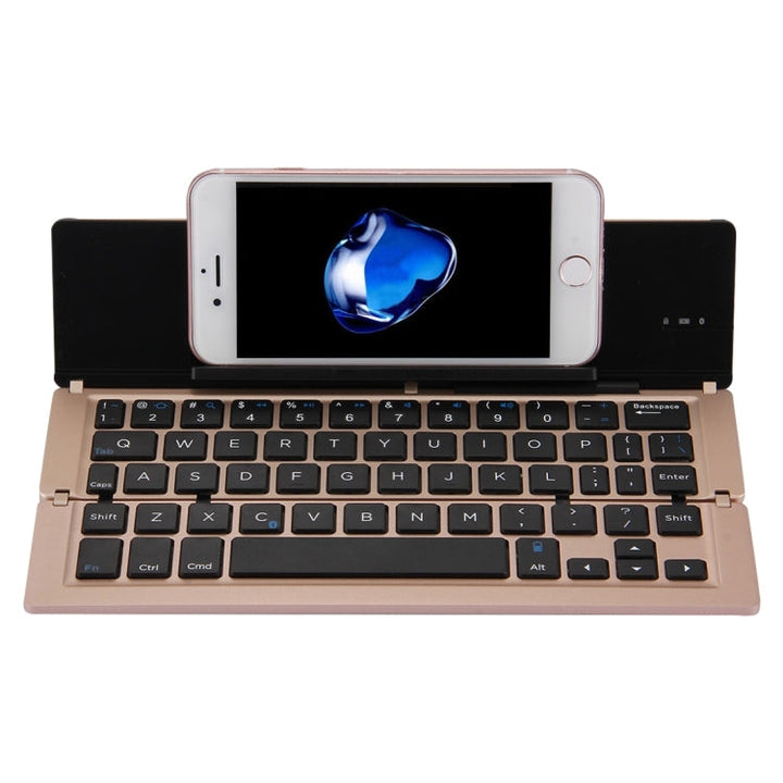 Lisslune | F18 Ultra-slim Rechargeable Portable 58 Key Bluetooth Wireless Keyboard with Holder (Gold)