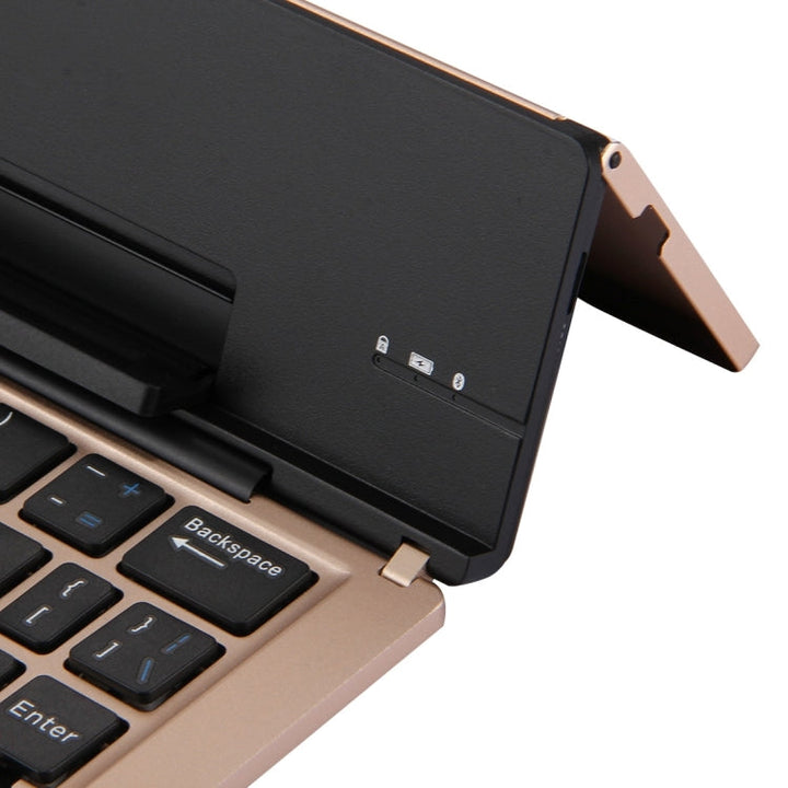 Lisslune | F18 Ultra-slim Rechargeable Portable 58 Key Bluetooth Wireless Keyboard with Holder (Gold)