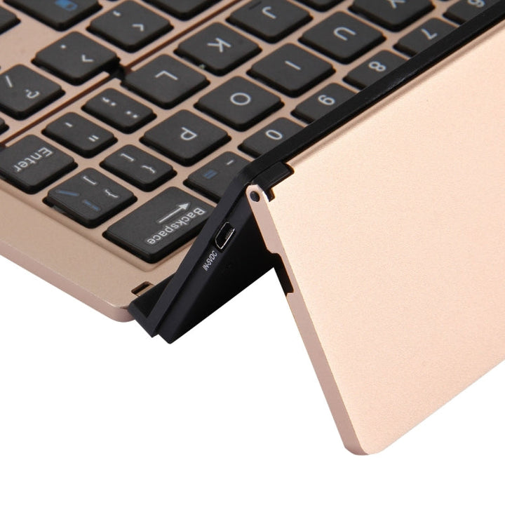 Lisslune | F18 Ultra-slim Rechargeable Portable 58 Keys Bluetooth Wireless Keyboard with Holder (Gold)