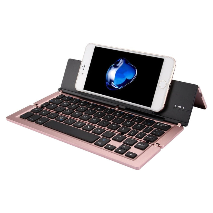Lisslune | F18 Ultra-slim Rechargeable Foldable 58-Key Bluetooth Wireless Keyboard with Holder (Rose Gold)