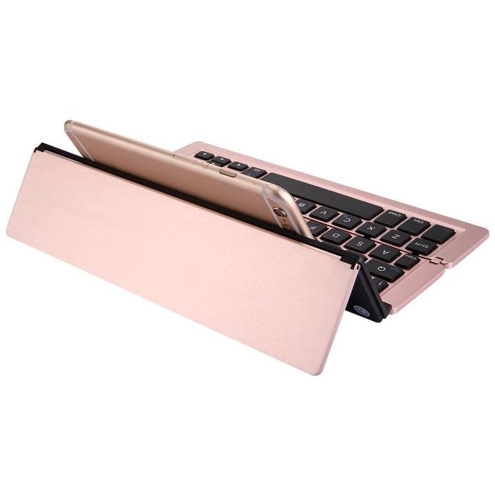 Lisslune | F18 Ultra-slim Rechargeable Foldable 58-Key Bluetooth Wireless Keyboard with Holder (Rose Gold)