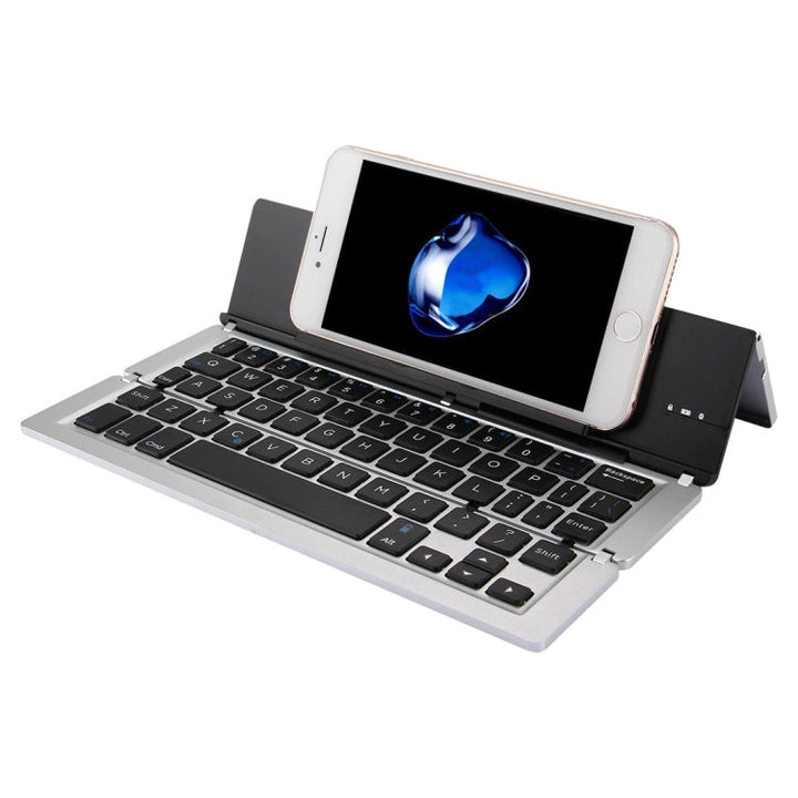 Lisslune | F18 Ultra-slim Rechargeable Foldable 58-Key Bluetooth Wireless Keyboard with Holder (Silver)
