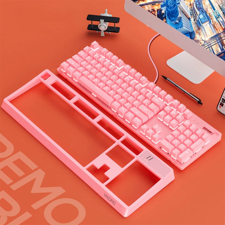 Lisslune | YINDIAO K300 USB detachable panel mechanical lighting blue axis gaming wired keyboard (pink)